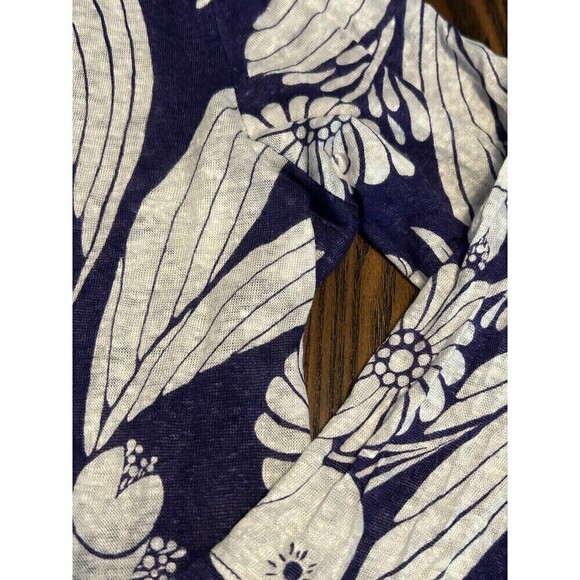Coldwater Creek Linen Top Women’s Large Indigo Blue White Bali Floral Top Shirt - Picture 13 of 16